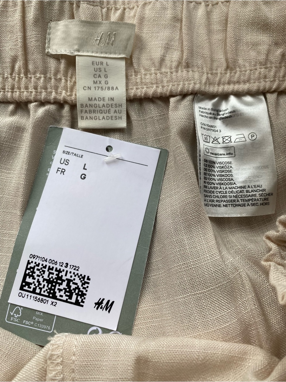 H&M Neutral Beige Wide-Leg Linen-Blend Pants - Picture 2 of 8
